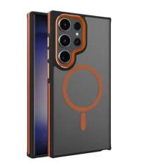 Imagem de Fosco para carga sem fio caso à prova de choque para samsung galaxy s24 s23 fe s22 plus ultra híbrido pára-choques armadura capa, laranja, para s23