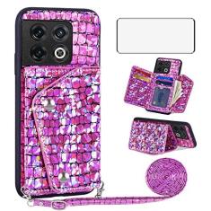 Imagem de Asuwish Capa de telefone para OnePlus 10 Pro One Plus 10Pro 5G Capa carteira com protetor de tela e porta-cartão de crédito, acessórios para celular com glitter em 1 Plus 1 + Plus10 1+ Pro Ten