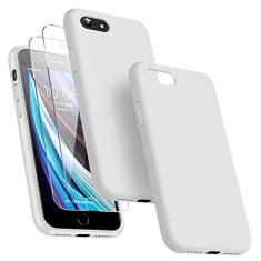 Imagem de Dssairo [Capa 3 em 1 para iPhone SE 2022/3rd/2020/2ª geração, capa para iPhone 7/8, com 2 protetores de tela, capa protetora ultrafina de silicone líquido à prova de choque [forro de microfibra]