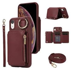 Imagem de Furiet Capa carteira para iPhone XR Fecho de Couro Flip Zíper Bolsa com Alça de Ombro Suporte para Cartão de Crédito Capa para iPhone XR iPhone 10R i Phonex 10XR 10R RX CR iPhoneXRcases Mulheres