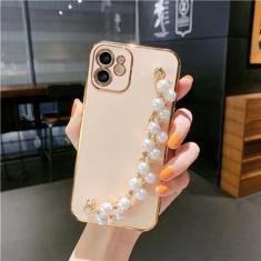 Imagem de Chapeamento de pérola pulseira corrente caso macio para iphone 15 13 14 12 pro max glitter silicone capa, rosa, para 7 8 se 2020 2022