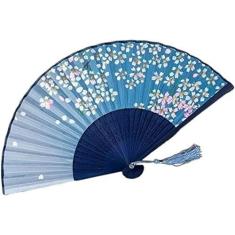 Imagem de Ventilador portátil Ventilador de mão Ventilador dobrável Ventilador chinês Estilo vintage Ventilador dobrável de mão Ventilador de seda com bambu para festa Decoração de casamento Ventilado