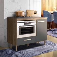 Imagem de Balcão Multiuso Com Nicho e Porta - Carvalho/Cinza