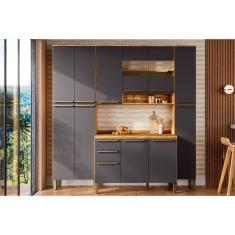 Imagem de Cozinha Modulada Completa Nápoli Prime 4 Peças (1Aéreo+1Balcão+2Paneleiros) C4P95 Amendoa/Grafite - Ronipa