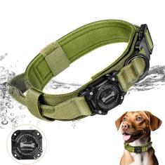 Imagem de RHXOFYANG Coleira para cães com suporte de airtag, coleira para cães IP68 à prova d'água com alça de controle e fivela de metal, suporte de coleira de ar tático militar para cães médios e grandes