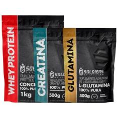 Imagem de Soldiers Nutrition, Kit: Whey Protein Concentrado 2Kg + Creatina Monohidratada 500g + Glutamina 500g - 100% Importado - Soldiers Nutrition S
