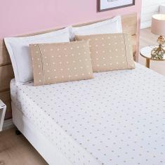 Imagem de Jogo De Cama Lençol Celine Casal King 03 Peças Micropercal 200 Fios Bolinhas - Cáqui