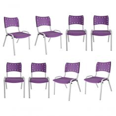 Imagem de Kit 8 Cadeiras Iso Para Escola Escritório Comércio Roxa Base Branca