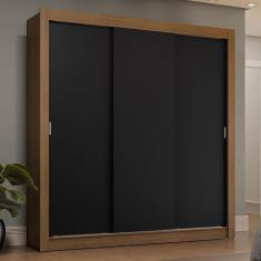 Imagem de Guarda-roupa Casal 3 Portas De Correr Rustic/preto Sublime Plus Madesa Rustic/preto