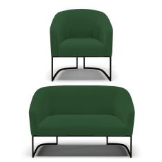 Imagem de Sofá Namoradeira E Poltrona Base Industrial Preto Stella Veludo D03 - D`rossi Cor Verde