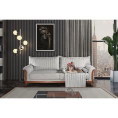 Imagem de Sofá 4 Lugares 220x94x92cm Linho Louise com Cama Pet Cinza