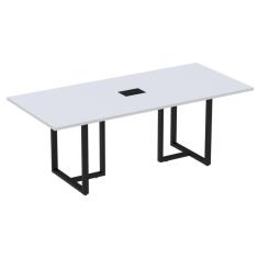 Imagem de Mesa de Reunião com Caixa de Tomada Retangular 200 x 90 cm Pé Tubular PE25 em MDP Cinza Base Preta