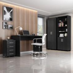 Imagem de Conjunto Home Office 4 Peças com Escrivaninha Gávea, Gaveteiro e 2 Armários Espresso Móveis Preto