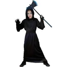 Imagem de Fantasia Halloween Infantil pra Menino Túnica Preta Com Capuz e Cinto 