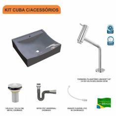 Imagem de Kit Cuba Q440 Com Torneira Pratika 1060 Metal E Válvula  1 Pol. Sifão Cromado E Flexível Compace 