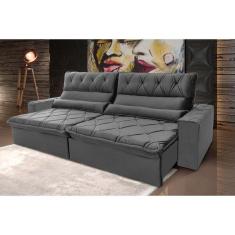 Imagem de Sofá Retrátil Reclinável França 2,70m Suede Velut Cinza c/ Molas no Assento - King House