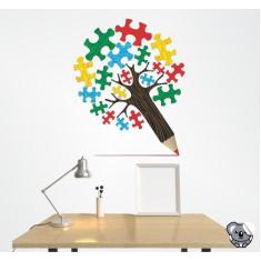 Imagem de Adesivo Para Escolas E Pedagogia Árvore Lápis Quebra Cabeça - Colakoal