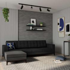 Imagem de Sofá 4 Lugares Leave Com Chaise Esquerdo Pés E Base Em Madeira Linho Cotton Grafite