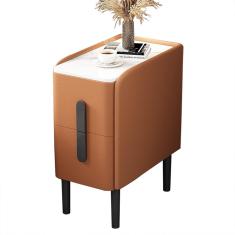 Imagem de Mesa lateral estreita com 2 gavetas | Mesa de cabeceira fina Mesa de sofá moderna para decoração de casa | Mesa de cabeceira moderna de meados do século para espaços pequenos, laranja, 40x40