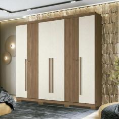 Imagem de Guarda Roupa Casal Ripado 6 Portas 4 Gavetas Antony com Pés Jatobá/areia