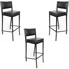 Imagem de Kit 3 Banquetas EMPILHÁVEL Preta Altura 65cm assento e encosto Preto - Poltronas do Sul