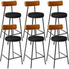 Imagem de Kit 06 Banquetas Baixa Cozinha Sala Jantar Bancada Milão L02 Couríssimo Whisky Preto - Lyam Decor