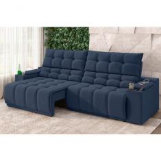 Imagem de Sofá Connect Premium 2,30m Assento Retrátil-reclinável Com Porta Copos E Entrada Usb Suede Azul
