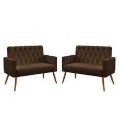 Imagem de Kit 2 Poltronas Namoradeiras Decorativas Nina Com Rodapé E Botões Capitonê Sued Marrom Aradecor