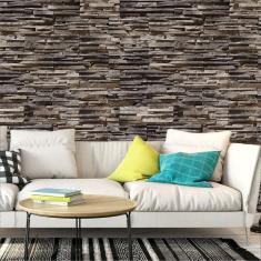 Imagem de Papel de Parede Tijolos e Pedra Placa Mármore Escuro Adesivo