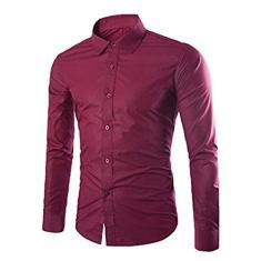 Imagem de Cicilin Camisas sociais masculinas simples manga longa slim fit camisa casual com botões, , XS