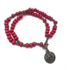 Imagem de Pulseira Terço de Pulso Medalha de São Miguel Arcanjo Vermelha