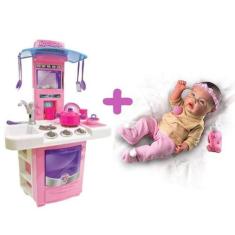 Imagem de Kit Boneca Bebê Realista Tipo Reborn Com Big Cozinha Rosa - Big Star E