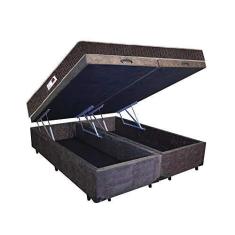 Imagem de Cama Box Baú Queen Colchão Espuma D45 Bordado + Box Bipartido Suede Marrom Serra Negra 62x158x198