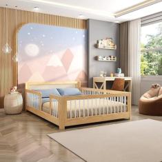 Imagem de Cama Infantil Casal Montessoriano Wave com Rattan Casatema Branco/Natural