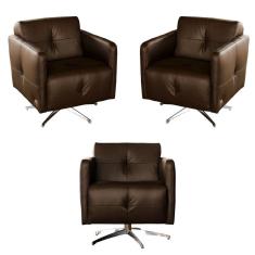 Imagem de Kit 3 Poltronas Giratória Astana Couro Capucino