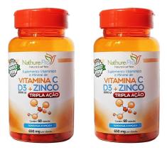 Imagem de Kit 2 Vitamina C + D3 + Zinco(Tripla Ação) 60 Cápsulas 650Mg