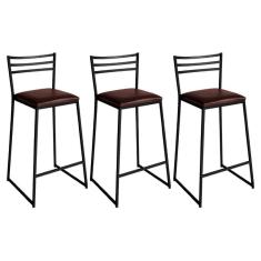 Imagem de Conjunto De 3 Banquetas Alta Lisboa De Aço De Carbono Marrom