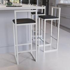 Imagem de Jogo 3 Banqueta Alta Balcão Bistrô Industrial Branca Assento Estofado