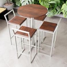 Imagem de Conjunto Mesa Alta Bar Bistr  Redonda Imbuia 4 Banquetas Conf