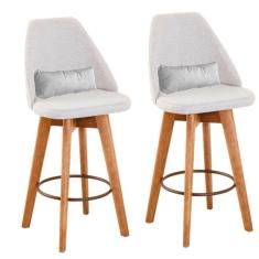 Imagem de Kit 02 Banquetas Linho Bege E Almofada Branco