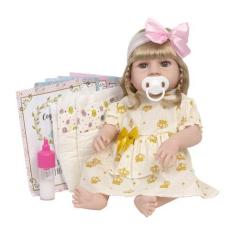 Imagem de Bebe Reborn Abigail Loira Cabelo Comprido Vestido Coroa - Cegonha Rebo