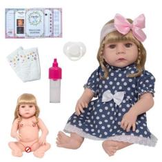 Imagem de Boneca Reborn Recém Nascida Loira 46cm Vários Acessórios - Cegonha Reb