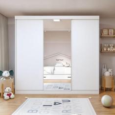 Imagem de Guarda-roupa Infantil 3 Portas de Correr 4 Gavetas e 3 Espelhos Elô Branco