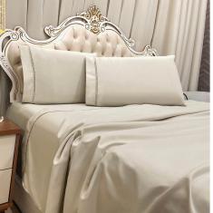 Imagem de Jogo De Cama Lençol Queen Realce Percal 400 Fios 3 Peças - Bege