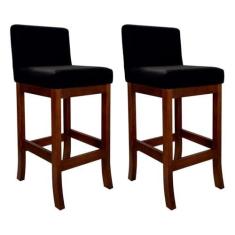 Imagem de Kit 2 Banquetas Alta Estofada para Bancada em Madeira Castanho Melody Suede Preto