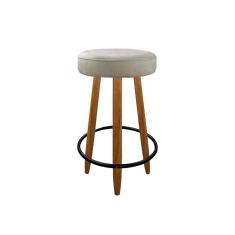 Imagem de Banqueta 60cm Madeira Aço Com 3 Pés Cozinha Balcão Bar Bege