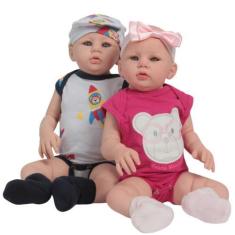 Imagem de Boneca Tipo Reborn Gêmeos Menina Menino Realista Fofinho - Cegonha Reb