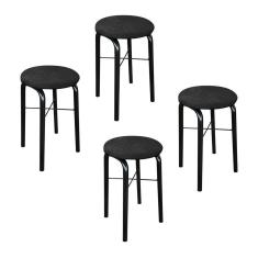 Imagem de Kit 04 Banquetas Baixa Manu Suede Preto