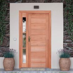 Imagem de Kit Porta de Madeira Vitrô Esquerda 120cmx213cmx12cm PE30 Esel Marroml
