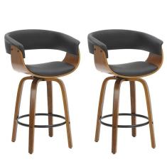 Imagem de Kit com 2 Banquetas Base Madeira Baixa Betim Preto